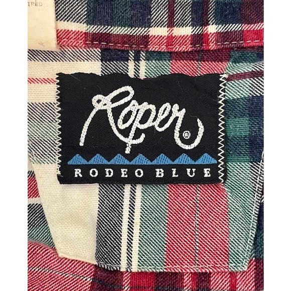 Roper Rodeo  Blue Men's Large Plaid Flannel Shirt‎ 100% Cotton Heavyweight - Picture 3 of 4